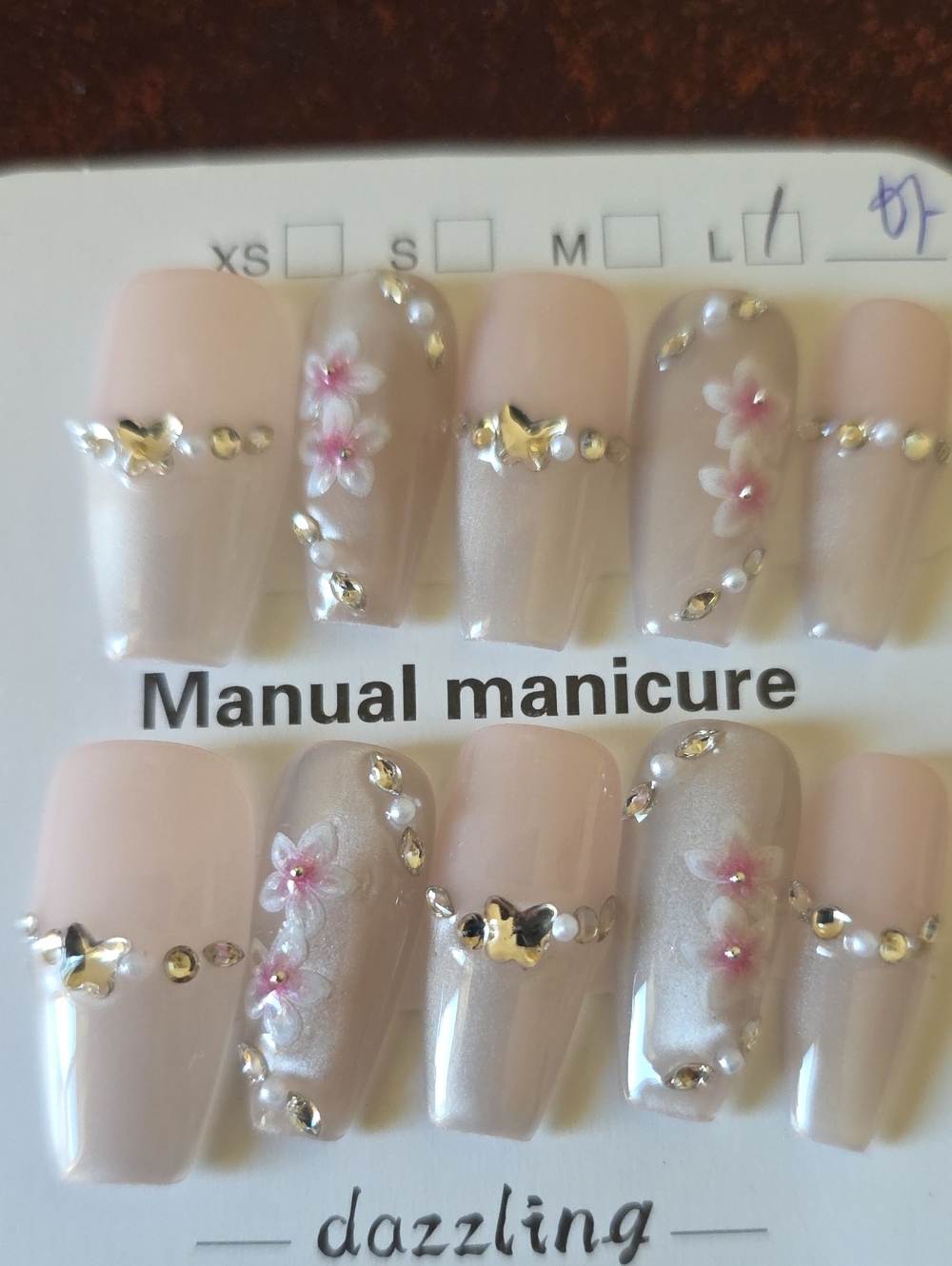 Dazzling Pink Floral Press-On Nails - Soft Pink Manicure Set Size Large